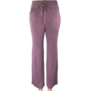 Zara Purple Wool Rib Knit High Waisted Flared Wide Leg Trousers Sweatpants Sz S